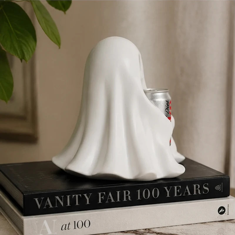 Funny Ghost Holding Soda Can Resin Figurine Halloween Home Decor