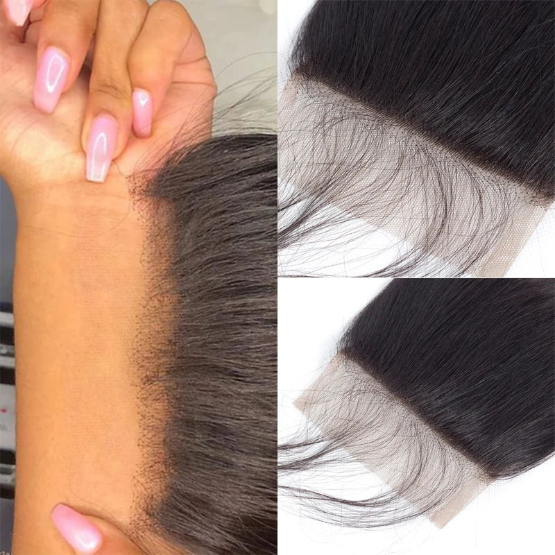 14-Inch Lace Frontal Closure Human Hair Transparent Ear-to-Ear Extensions for Women