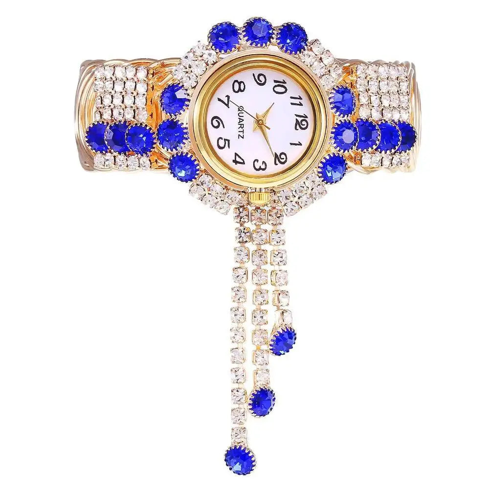 Fashion Women's Quartz Watch with Rhinestones and Adjustable Bangle
