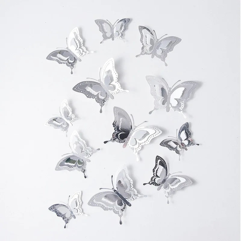 12pcs 3D Butterfly Wall Stickers Self-Adhesive Hollow Decor for Walls