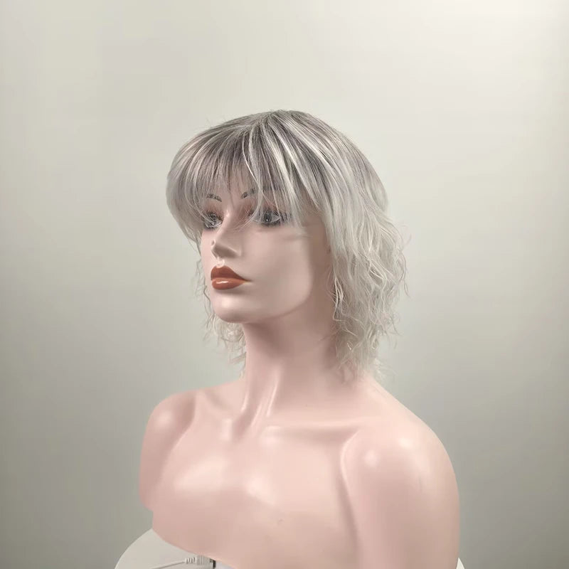 Grey Synthetic Wig for Women Short Curly Hair Cosplay & Daily Wear