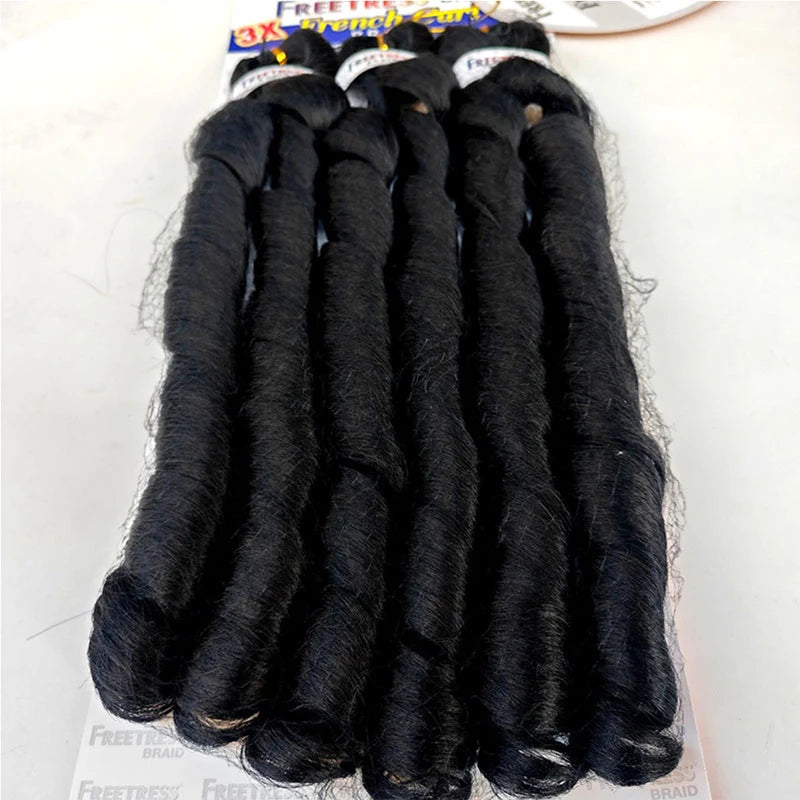French Curly Braiding Hair Extensions 22 Inch Synthetic Wavy Hair Bundles - 3 Pack