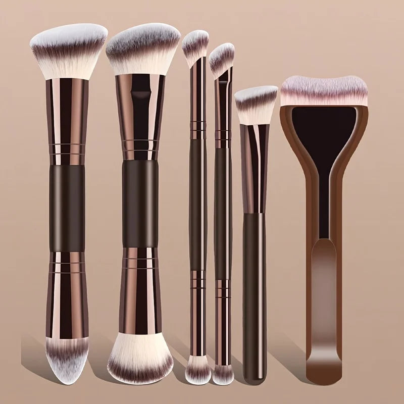 Dual-Ended Makeup Brush Set - 6 Pcs Foundation Concealer Contour Brushes for Beginners
