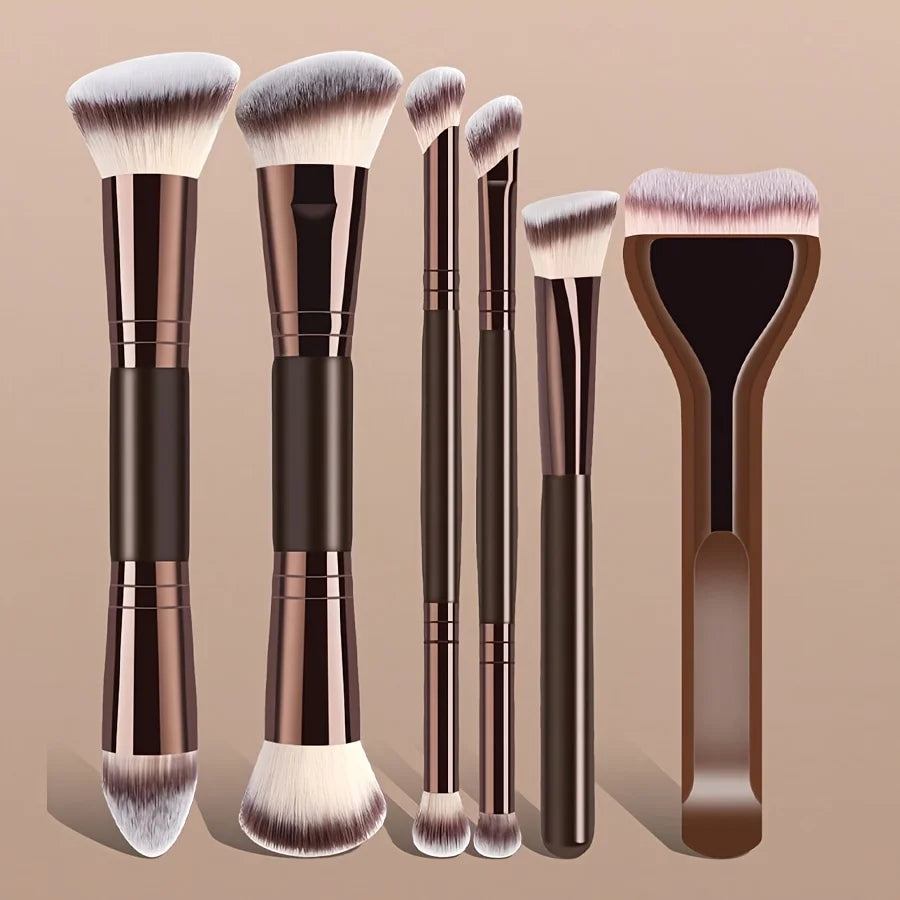 Dual-Ended Makeup Brush Set - 6 Pcs Foundation Concealer Contour Brushes for Beginners