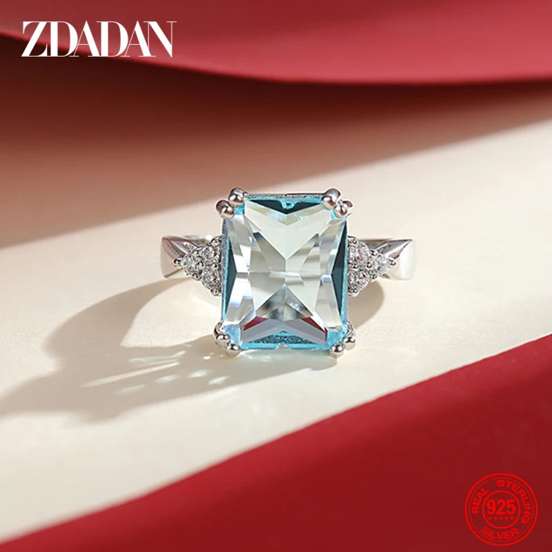Sterling Silver Aquamarine Gemstone Ring for Women Wedding Party Jewelry