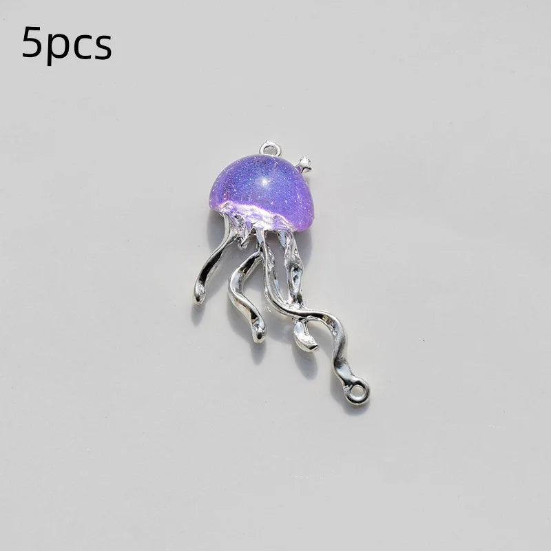 8pcs Ocean Animal Enamel Charm Beads for Jewelry Making - Jellyfish Dangle 40x22mm