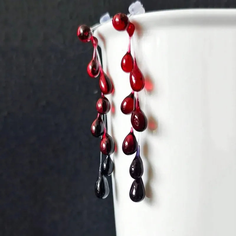 Gothic Blood Drop Tassel Earrings - Red Water Drop Resin Jewelry for Women Halloween