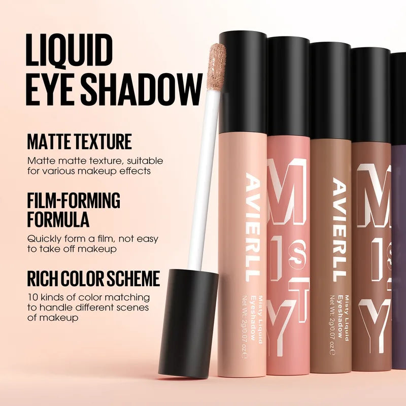 Waterproof Liquid Eyeshadow Palette - 10 Matte Nude & Vibrant Colors for Eye & Cheek Makeup