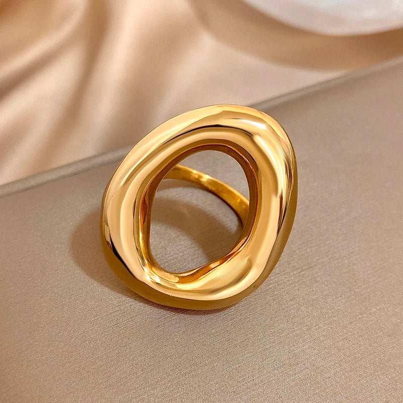 Minimalist Stainless Steel Chunky Ring for Women - Geometric Large Size Waterproof Jewelry