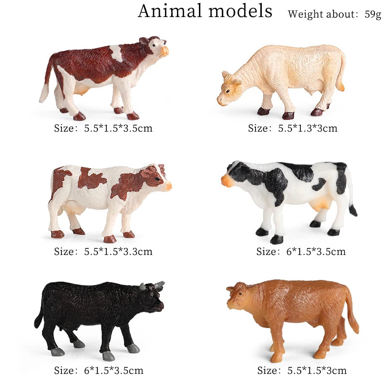 Farm Animal Action Figures Set - Cow, Calf, Bull, OX PVC Toy Collection for Kids