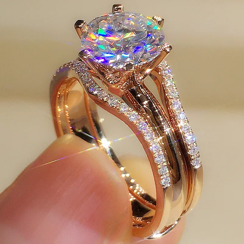 Elegant Rose Gold Rings for Women - Cubic Zirconia Engagement & Wedding Bands