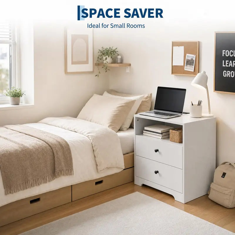 Set of 2 Nightstands with Charging Stations - Modern Wood End Tables for Bedroom & Living Room