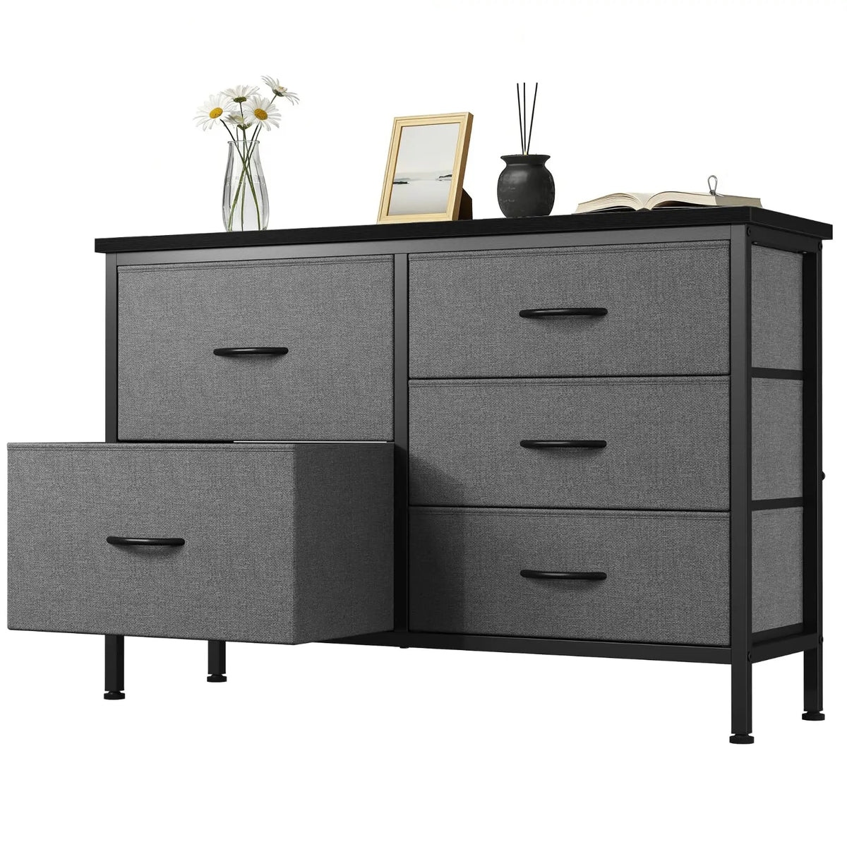 Multifunction Fabric Drawer Cabinet with Metal Frame and Adjustable Feet