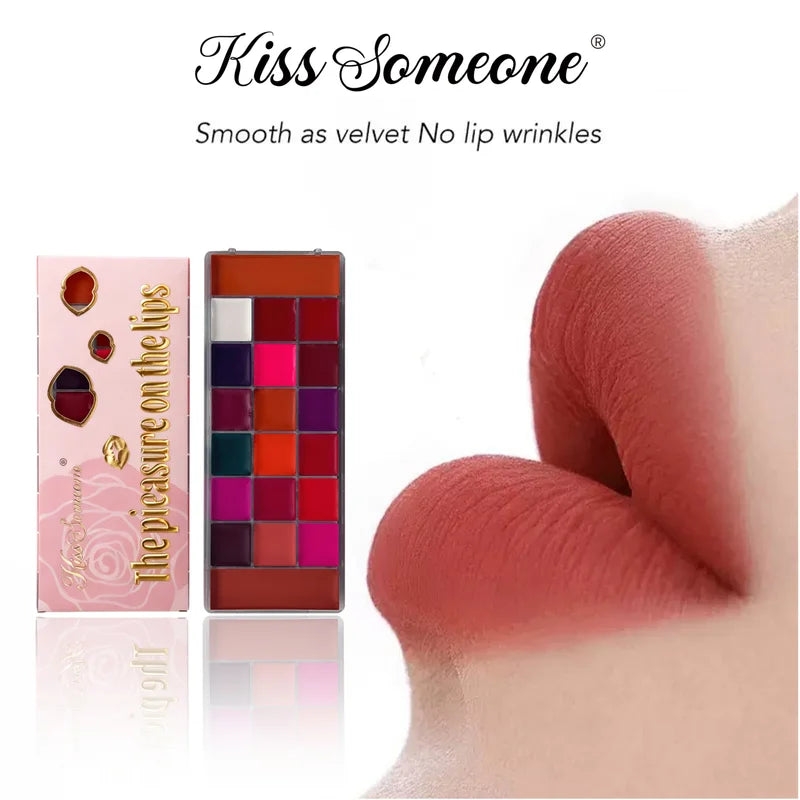 20-Color Waterproof Powder Blusher Lip Gloss All-in-One Makeup Plate Matte Lip Color