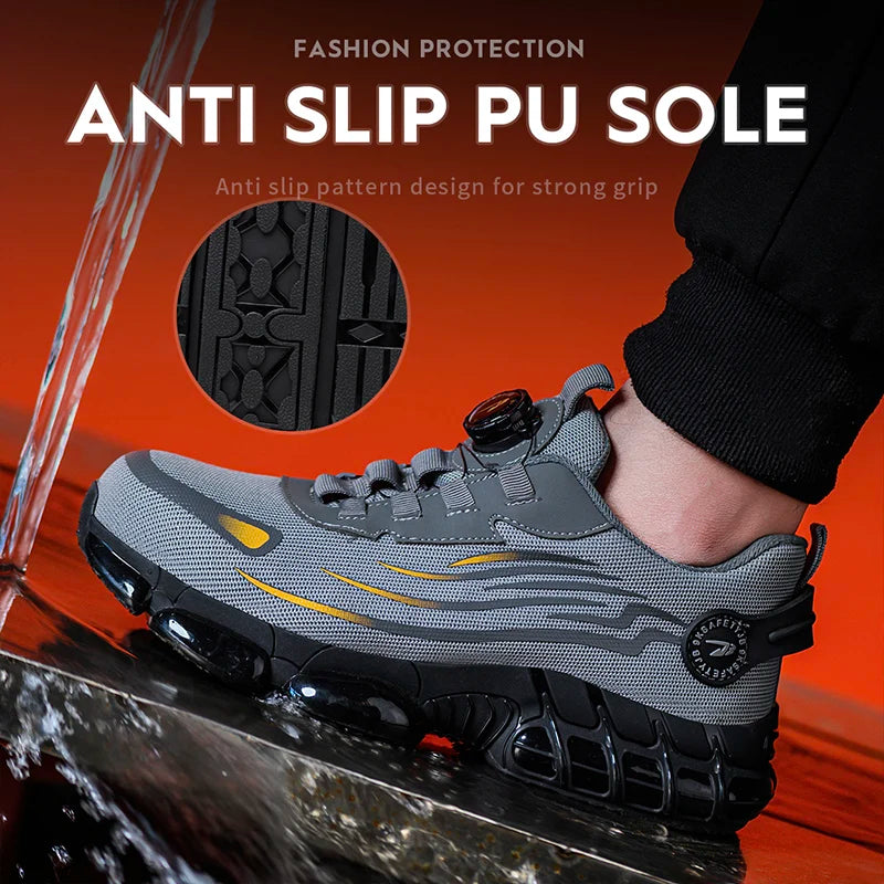 Breathable Lace-Free Work Shoes with Soft Sole Anti-Smash Puncture Protection