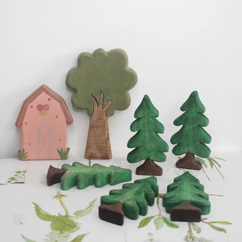 Wooden Christmas Tree Decor Mini Pine Ornaments for Home & Office - 1/5pcs