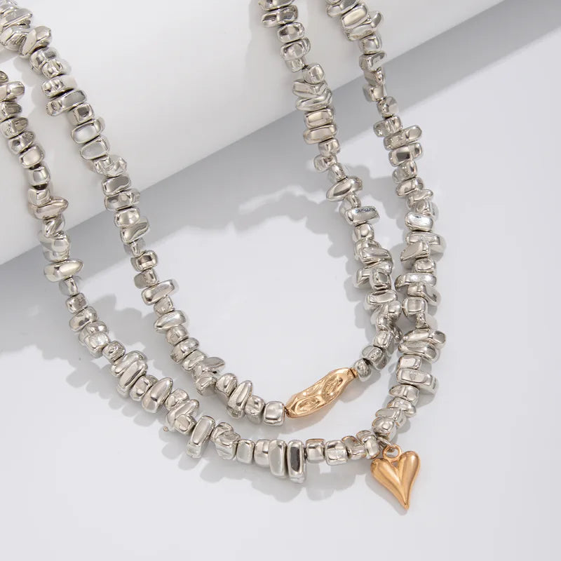 Retro Heart Shaped Pendant Necklace Multi Layer Creative Irregular String Style Girl Jewelry