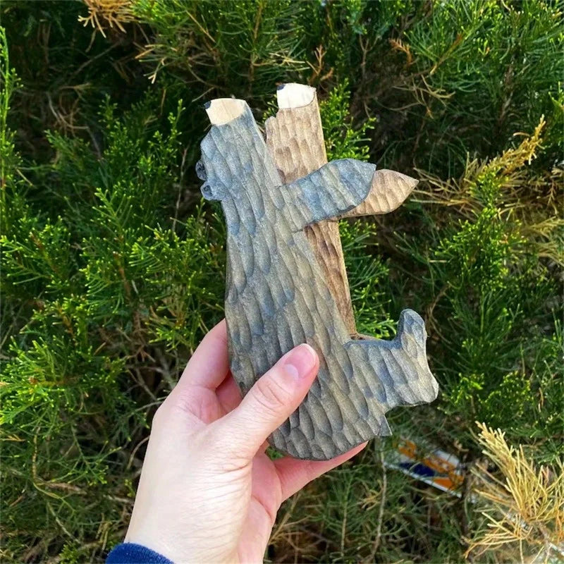 Wooden Bear Door Topper Sculpture - Corner Wall Decor Figurine for Home Office