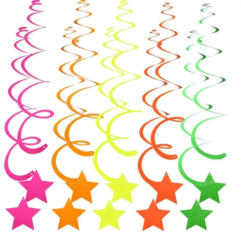 20pcs Luminous Neon Streamers and Hanging Swirl Garland for Neon Party Decor
