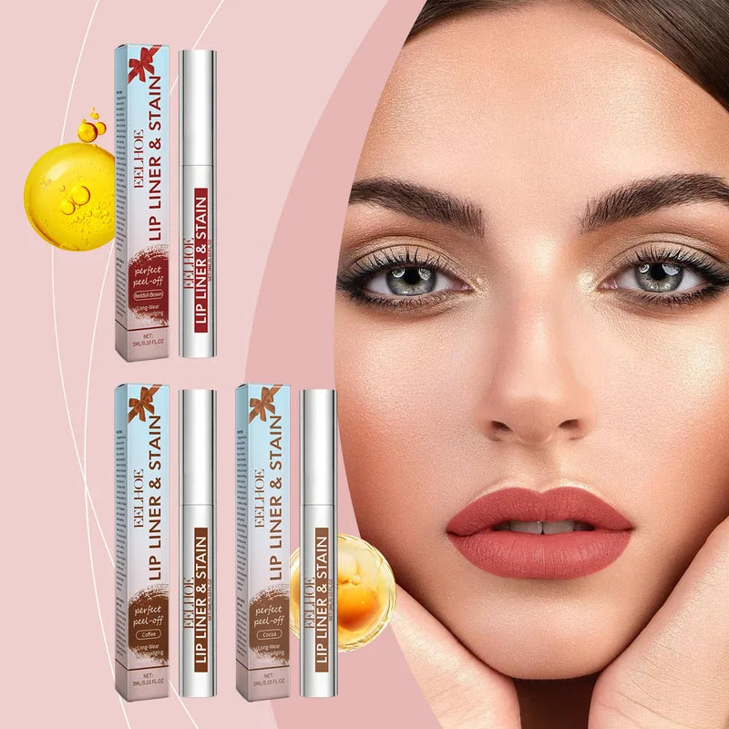 Waterproof Lip Liner Set - Peel Off Lip Stain with 3 Colors Long Lasting Matte Makeup