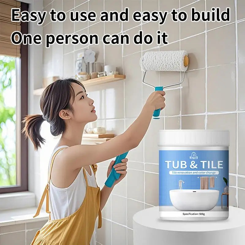 500g Water-Based Bathroom Tile Paint Kit Quick-Dry Refurbishing Set for Tiles & Sinks
