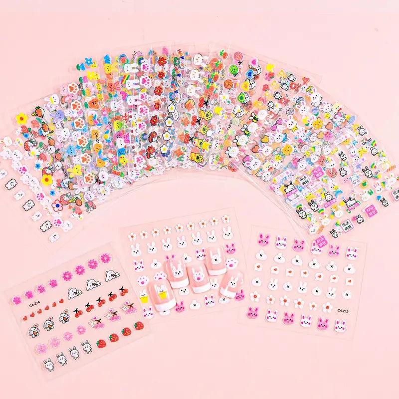 Children's Cartoon Rabbit Nail Stickers with Sequins & Glitter - DIY Kid Toy