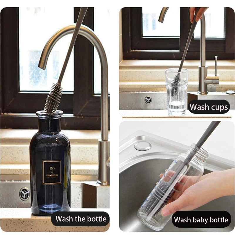 Silicone Bottle Cleaning Brush Long Handle for Water and Milk Bottles Kitchen Tools