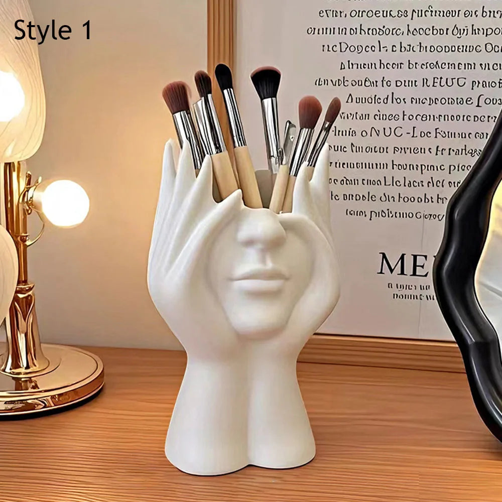 Face Shape Makeup Brush Holder Modern Nordic Flower Vase Storage Box for Home Office