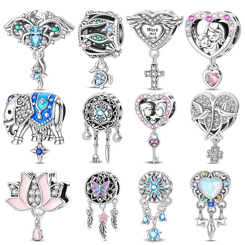Sterling Silver Heart Shaped Charm Bead with CZ Zircon for DIY Jewelry Making