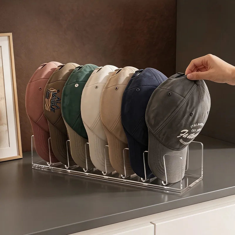 Acrylic Cap Storage Rack with Slots - Baseball Cap Display Stand Organizer