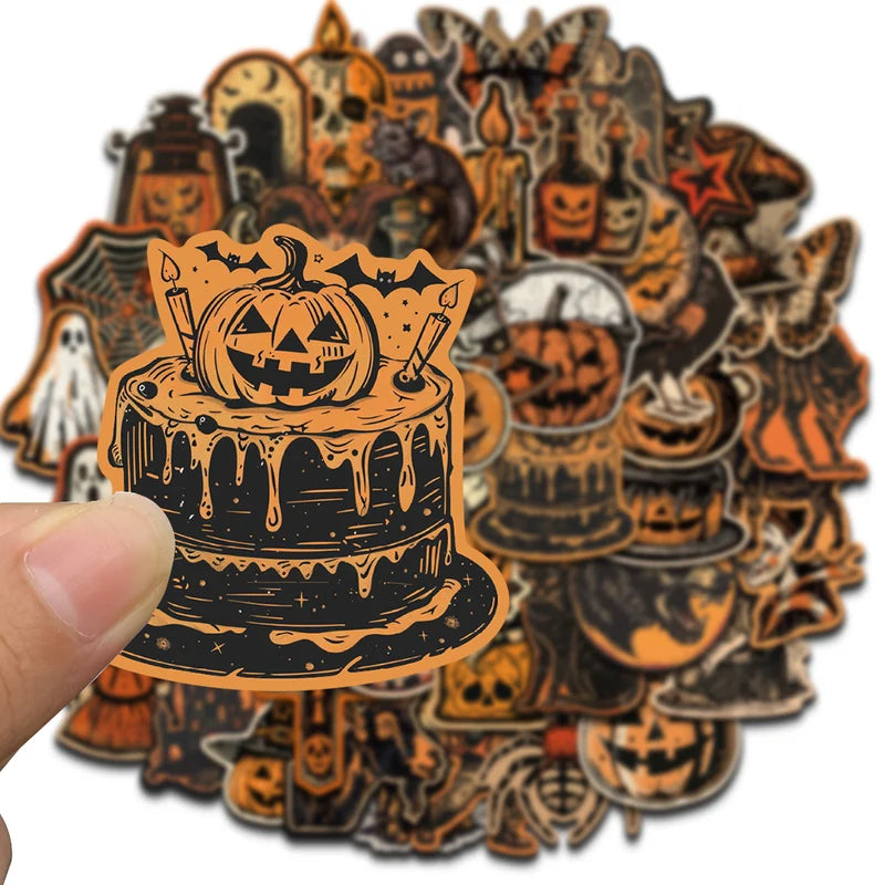 50/100PCS Halloween Stickers Terrifying Pumpkin Luggage Phone Laptop Wall Decor