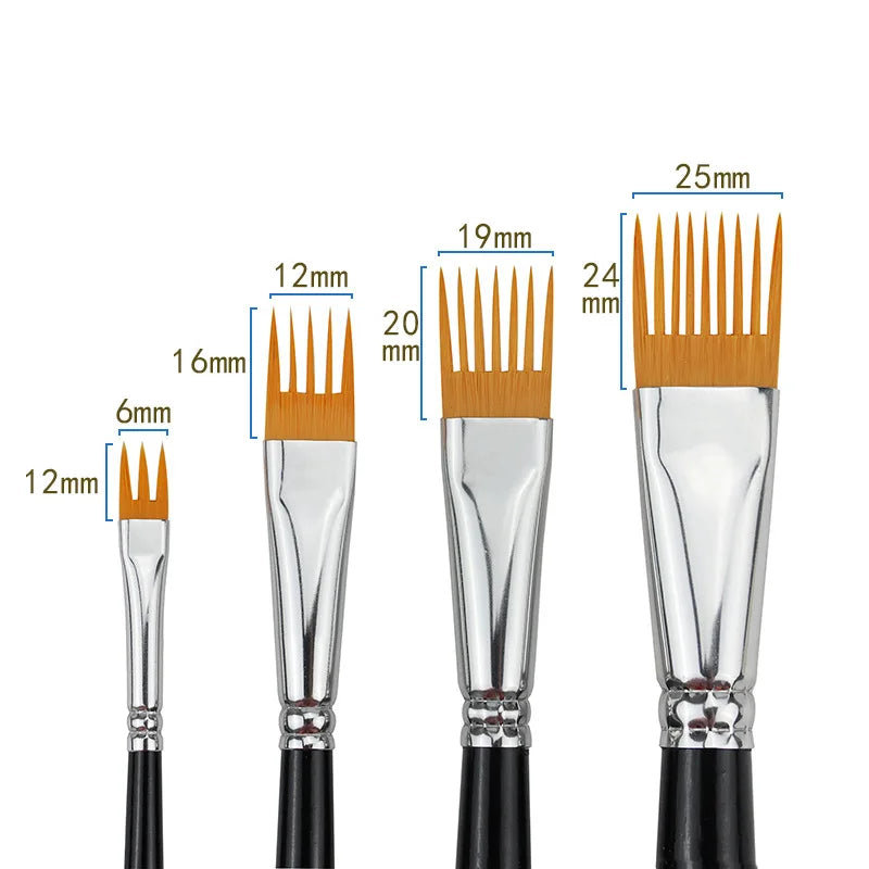 4-Piece Watercolor and Oil Art Brush Set for Artists & Students - Landscape & Leaf Shapes
