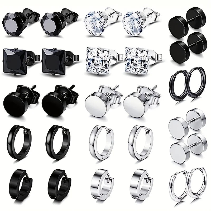 Men's and Women's Stainless Steel Hoop Earrings Set - Multiple Variations