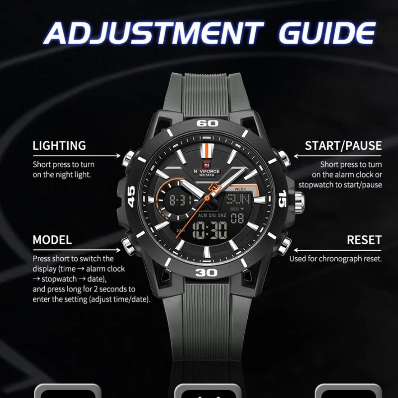 Men's Dual Display Sports Watch Waterproof LED Chronograph with Alarm