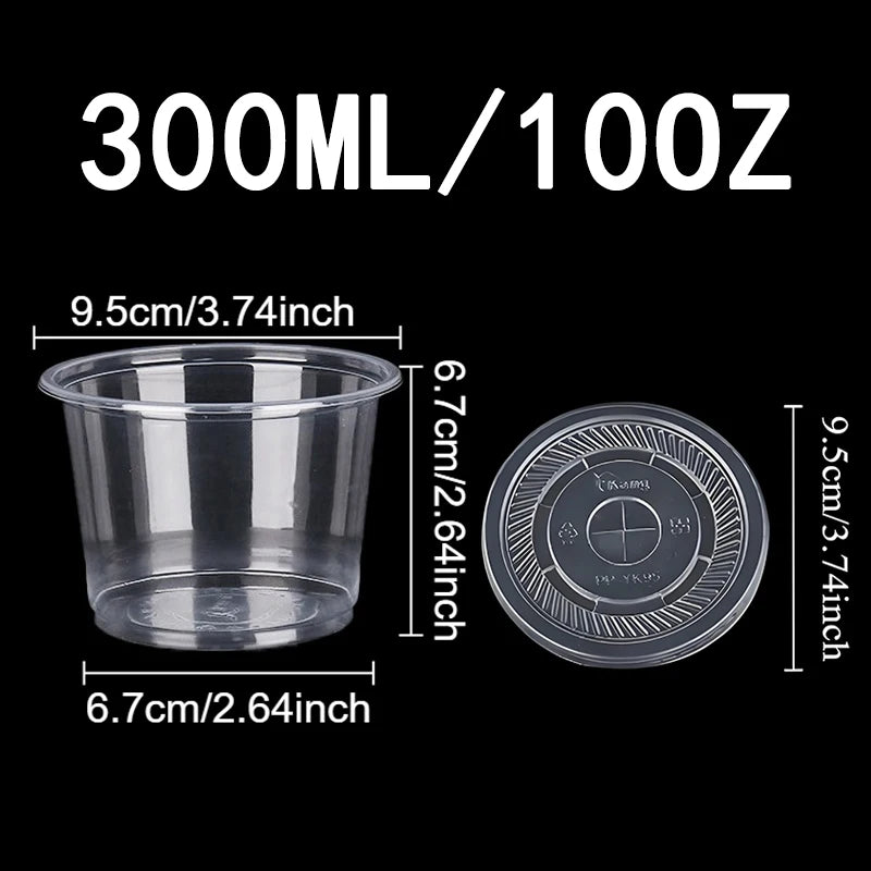 Disposable Clear Plastic Cups with Flat Dome Lids for Milk Tea, Fruit Juice, Coffee, Ice Cream, and Cakes – 50 Pack
