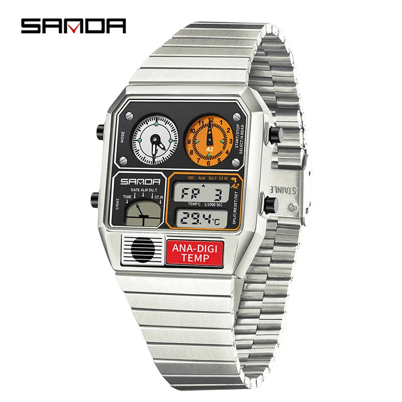 Men's Square Digital Watch with Temperature & Stopwatch - Multi-Functional Sport Watch