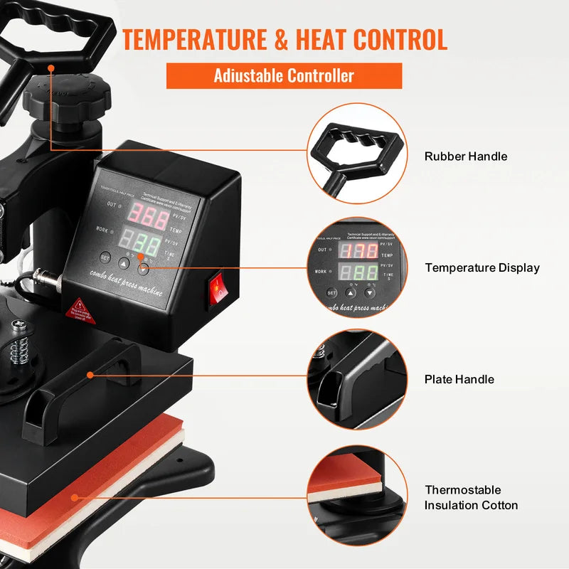 Dual Digital Heat Press Machine 12x10 Inch Swing Away 360° Rotation for Sublimation Printing