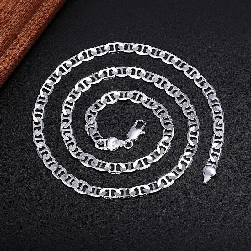 Sterling Silver Necklace 6MM Solid Jewelry for Men Women Wedding Party