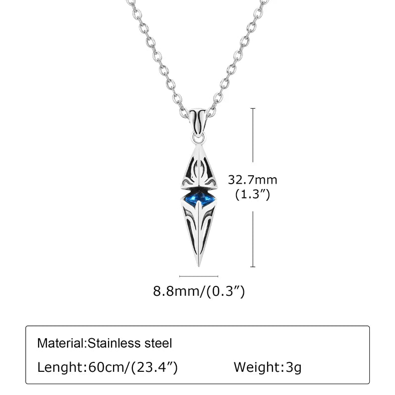 Men's Blue Stone Necklace with Geometric Pendant - Stainless Steel Collar Jewelry