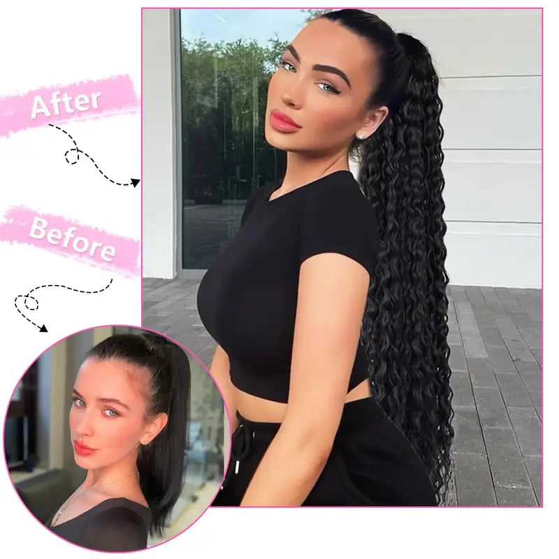 Long Curly Synthetic Ponytail Hair Extension 24 Inch Clip-In Heat-Resistant Hairpiece