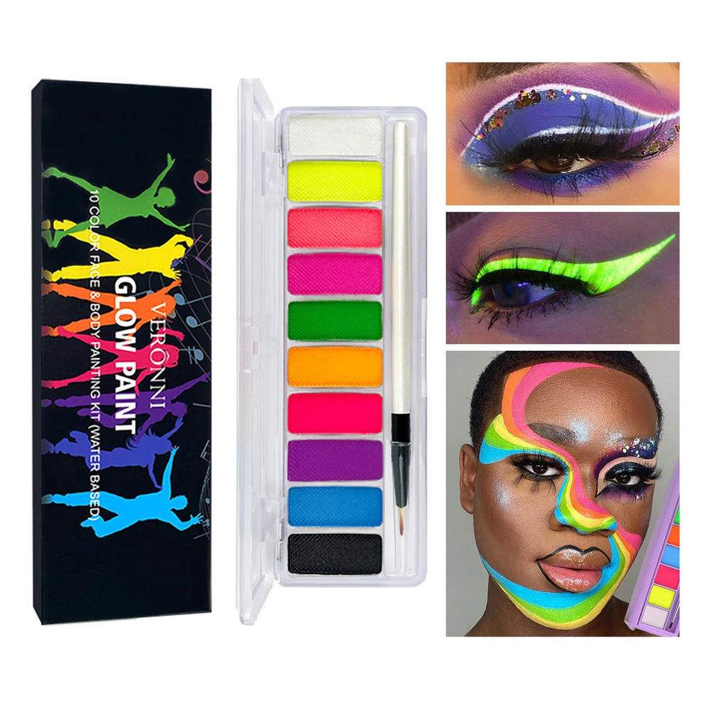 Neon Oil Face & Body Paint Set - Fluorescent UV Glow Makeup for Halloween & Parties