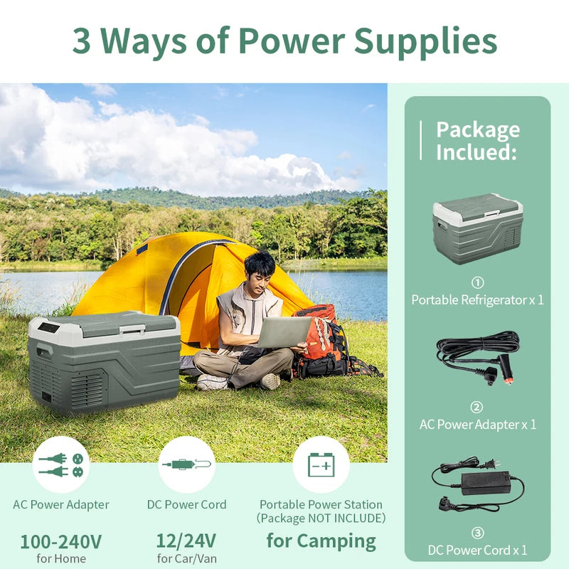 Portable Car Refrigerator Cooler with Compressor 12V/24V/110-240V for Camping Travel