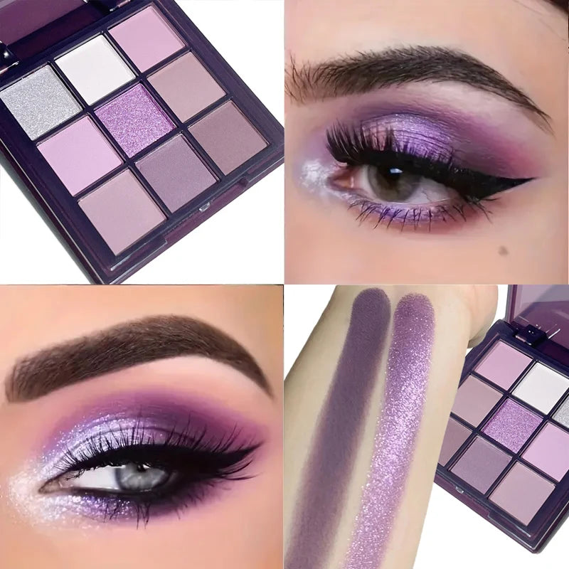 Purple Eyeshadow Palette - 9 Natural & Shimmery Long-Lasting Eye Colors