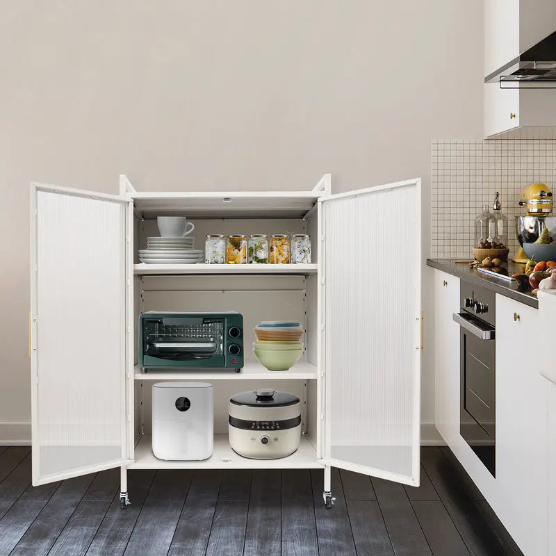 4-Tier Steel Storage Cabinet with Adjustable Shelves & Magnetic Doors for Kitchen Office