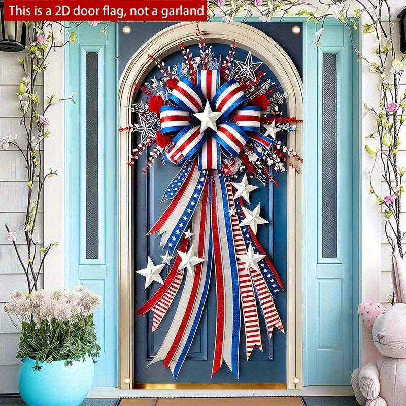 American Independence Day Star and Stripe Flag Door Hanging Decoration - Red White Blue Holiday Banner