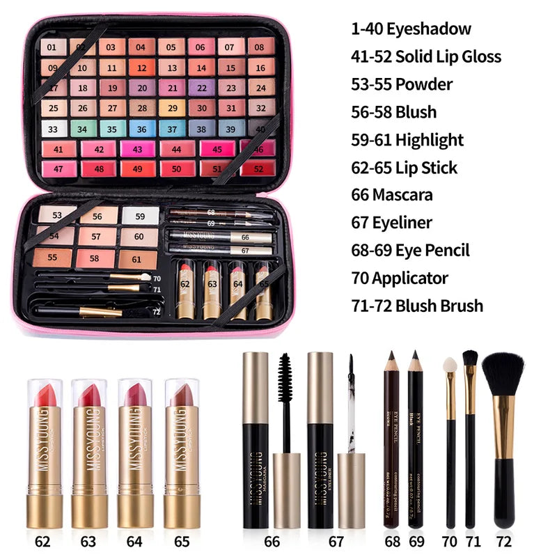 All-in-One Makeup Palette with Blush Eyeshadow Lip Gloss Highlighter Long Lasting Portable