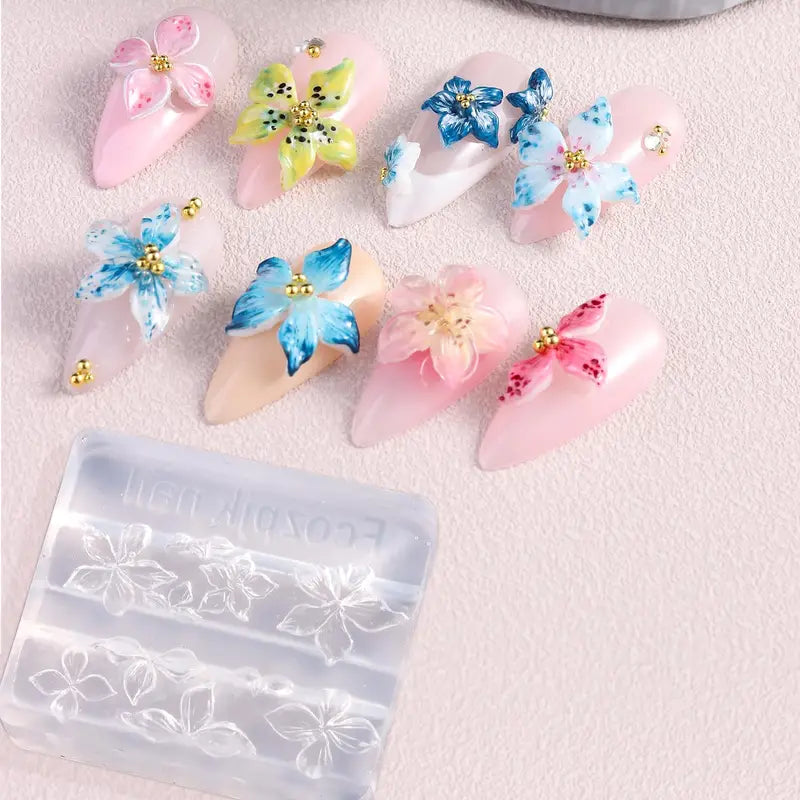 3D Silicone Flower Nail Carving Mold Acrylic Lily Hibiscus Floral Stamping Plate