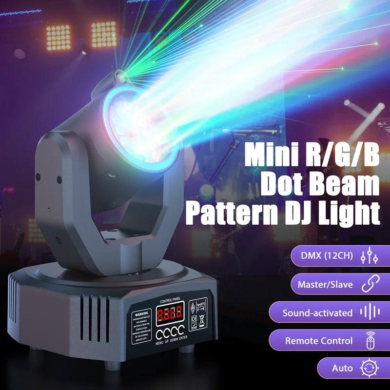 Mini 30W RGB Moving Head Stage Light DMX Sound Activated Disco Party Effect