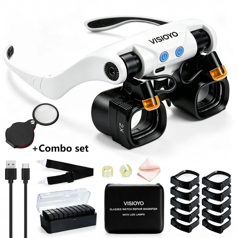 LED Magnifying Glass Set with Interchangeable Lenses for Watch Repair Jewelry & Electronics