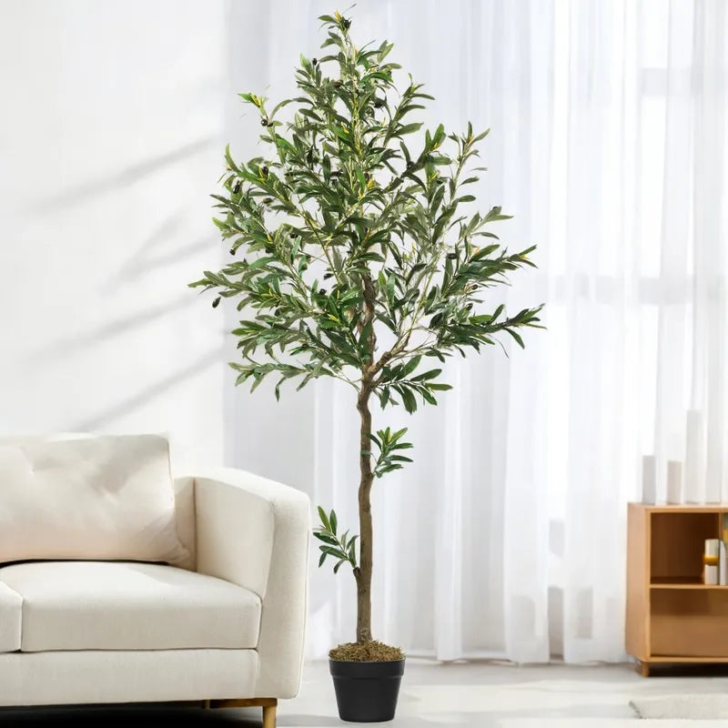 Artificial Olive Tree with Natural Wood Trunk - Lifelike Indoor Faux Tree in Various Heights